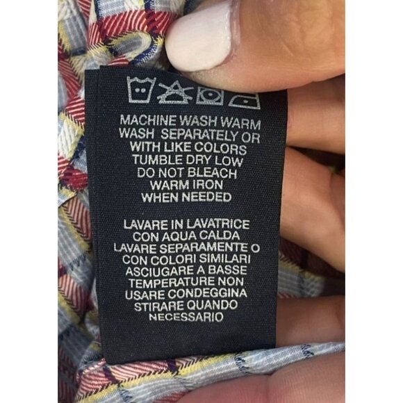 Robert Graham Maroon Blue Navy Checked Button Down Contrast Cuffs Size Large - Picture 12 of 12